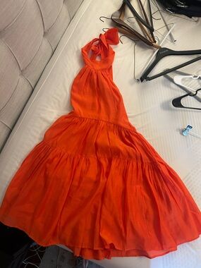 ASOS Orange Backless Halter Tiered Maxi Dress